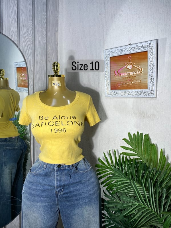Vintage Style Barcelona 1996 Graphic Yellow Ribbed Tee