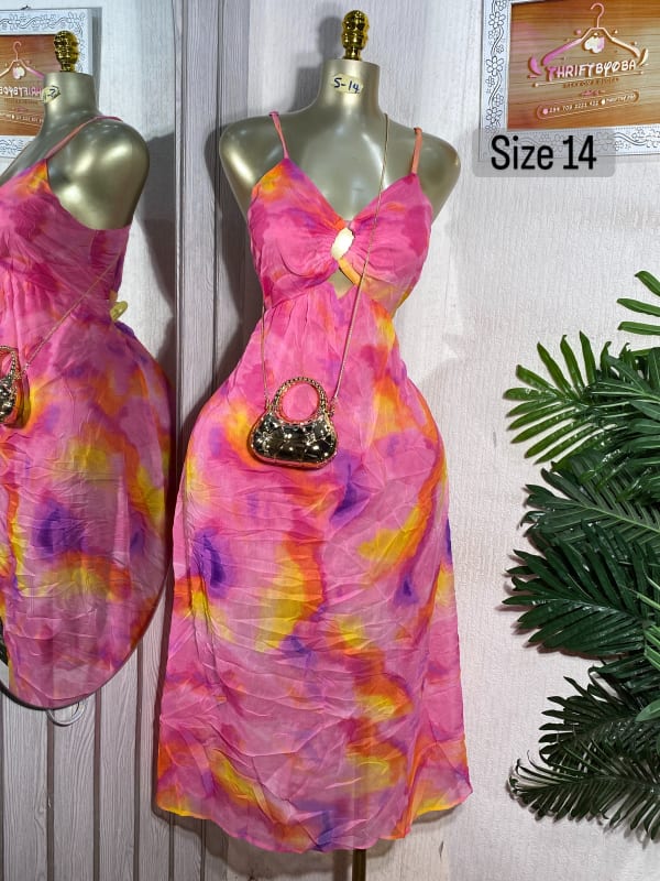 Pink Tie-Dye Spaghetti Strap Maxi Dress