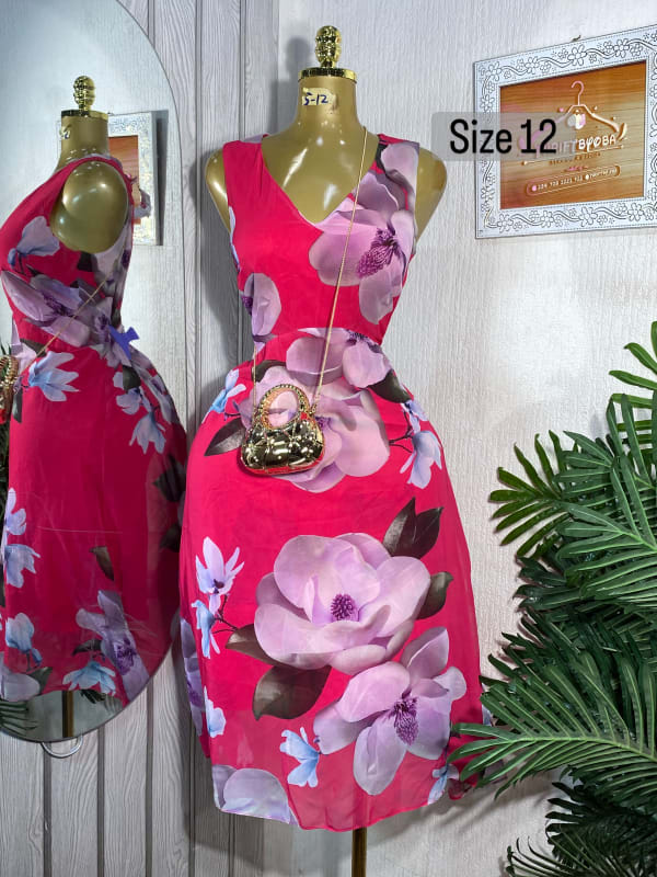 Vibrant Pink Floral Sleeveless Summer Midi Dress