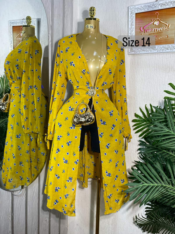 Mustard Yellow Floral Print Long Sleeve Wrap Maxi Dress