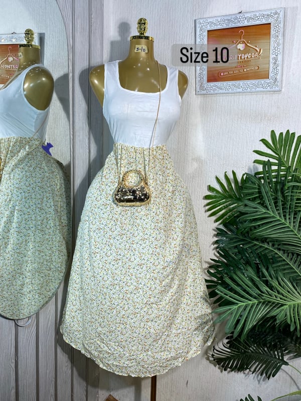 Chic Floral Midi Skirt and Tank Set - Size 10