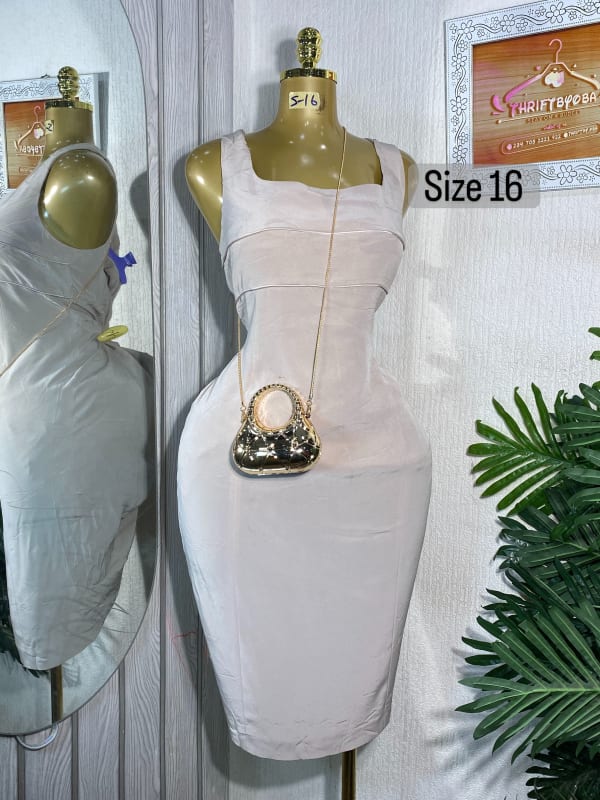 Elegant Beige Sleeveless Bodycon Midi Dress Size 16