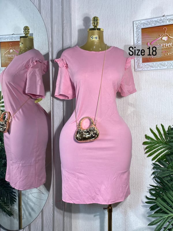 Women's Pastel Pink Ruffle-Sleeve Bodycon Casual Dress