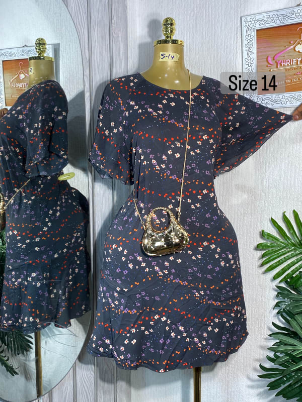 Chic Charcoal Floral Print Flutter Sleeve Mini Dress