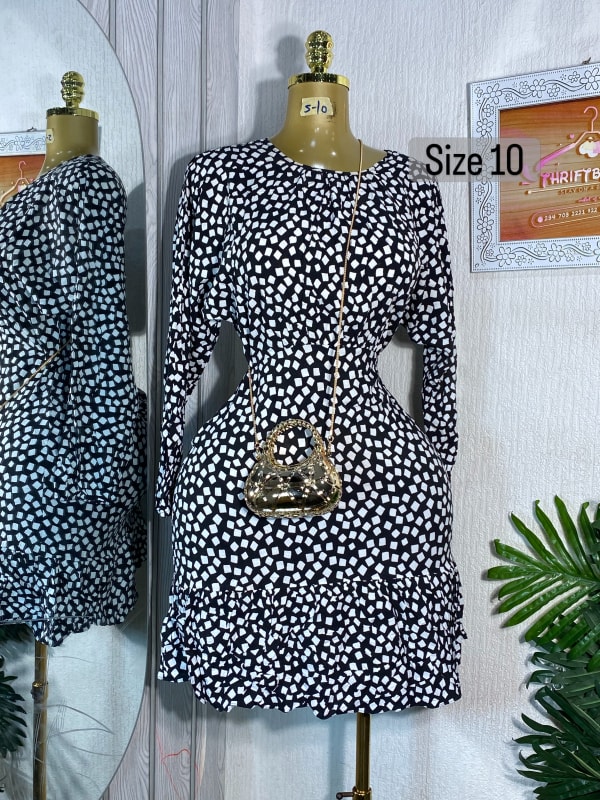 Black and White Geometric Print Mini Dress - Size 10