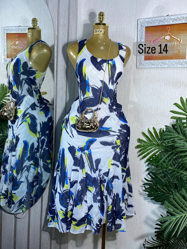 Abstract Print Sleeveless Midi Dress - Size 14