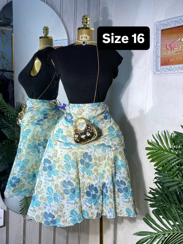 Black Top and Floral Skirt Set - Size 16