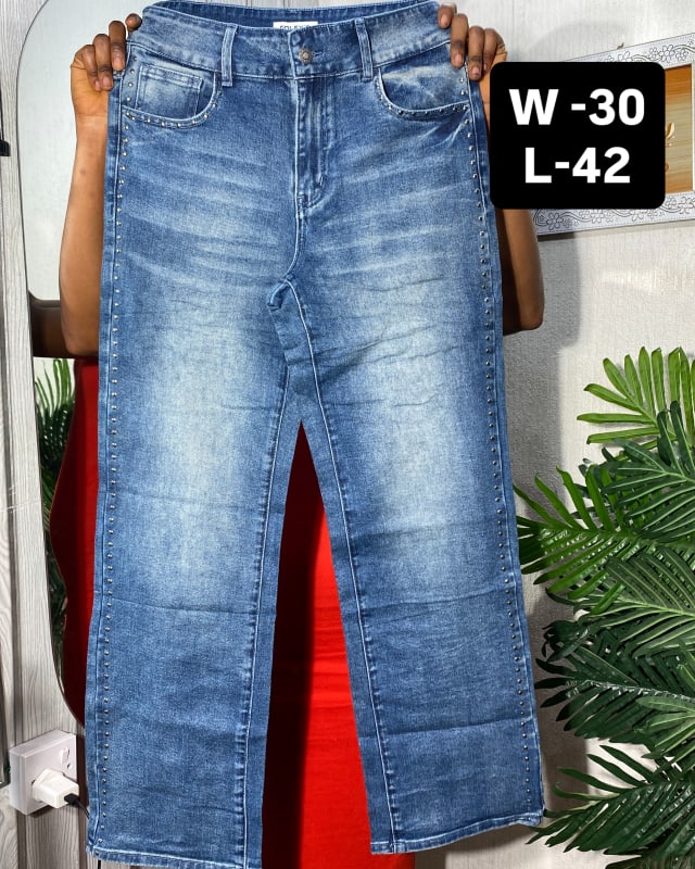 Women's Studded Straight Leg Blue Denim Jeans
