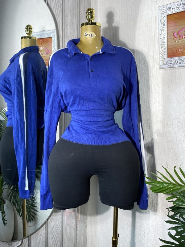 Women's Royal Blue Sporty Long Sleeve Polo Shirt