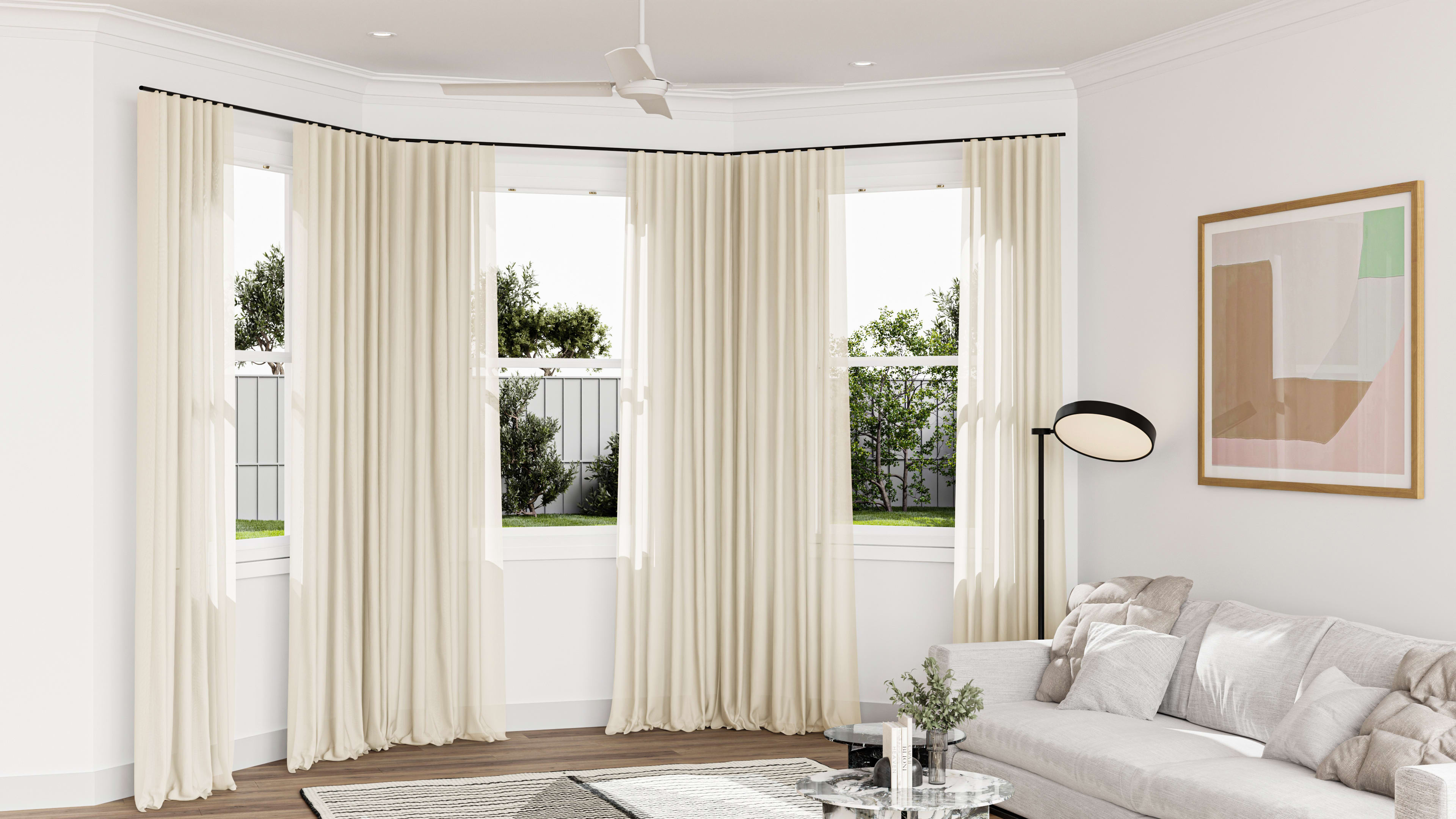 Eyre Sheer Box and Bay Curtain in Barley