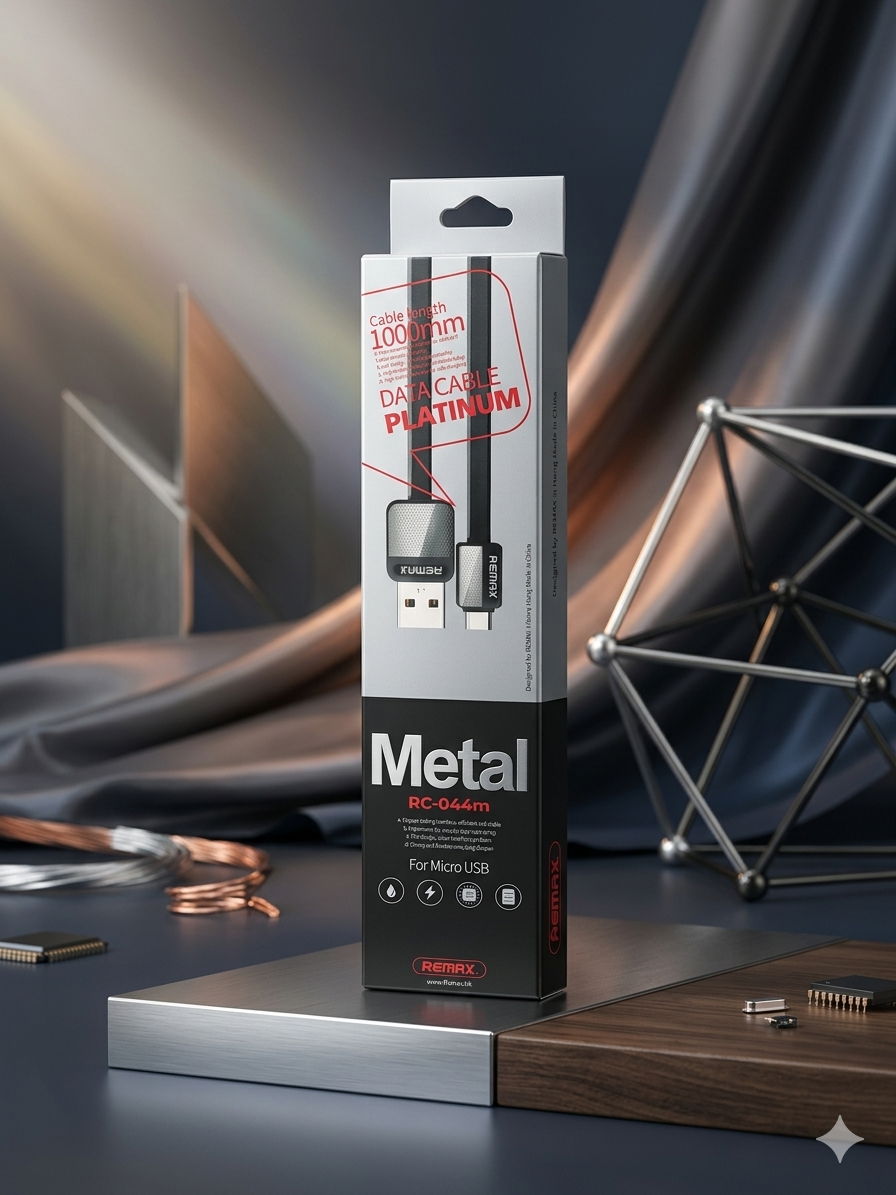 Remax Metal RC-044m platinum USb (Type B) Data Cable- Fast Charger