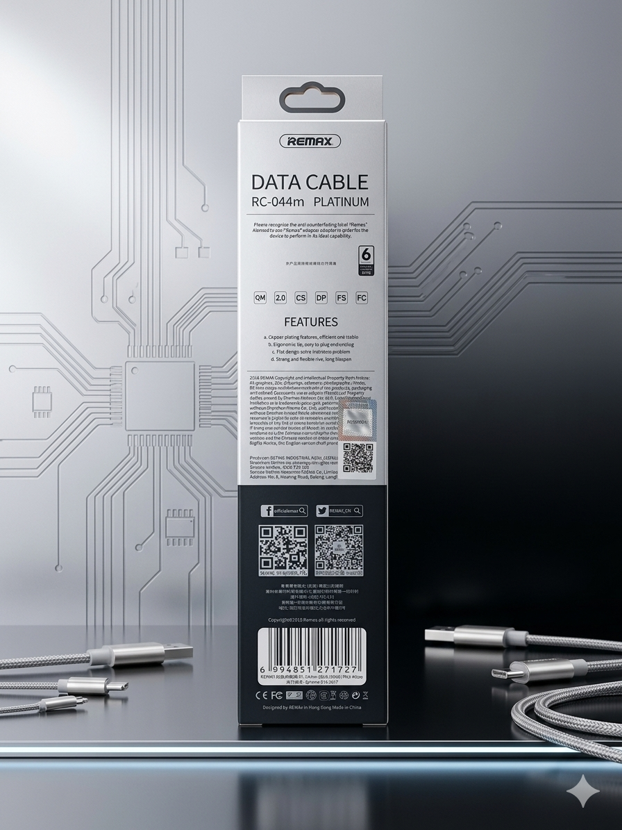 Remax Metal RC-044m platinum USb (Type B) Data Cable- Fast Charger