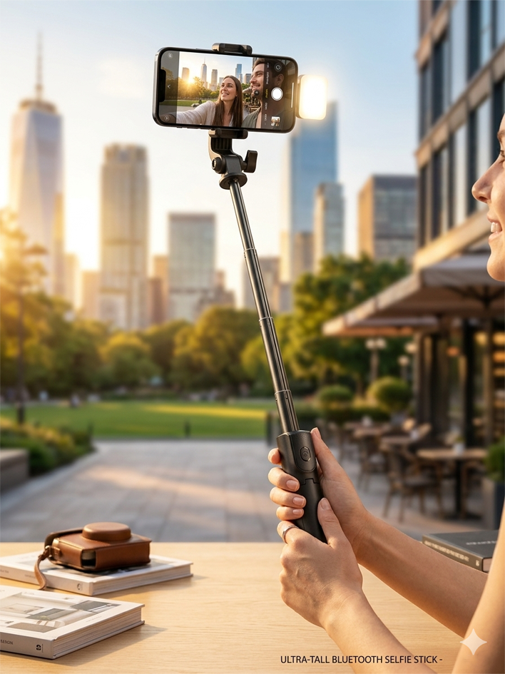 R1S Bluetooth Integrated Selfie Stick with Light and Bluetooth Remote Control