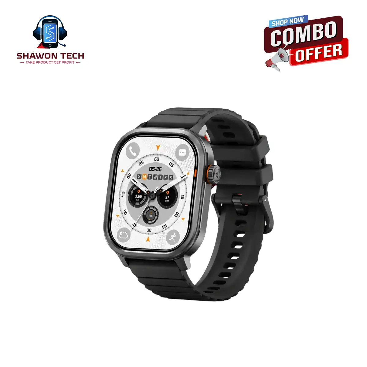Kospet Pulse Smartwatch & Baseus Power Bank Combo + Free T-Shirt