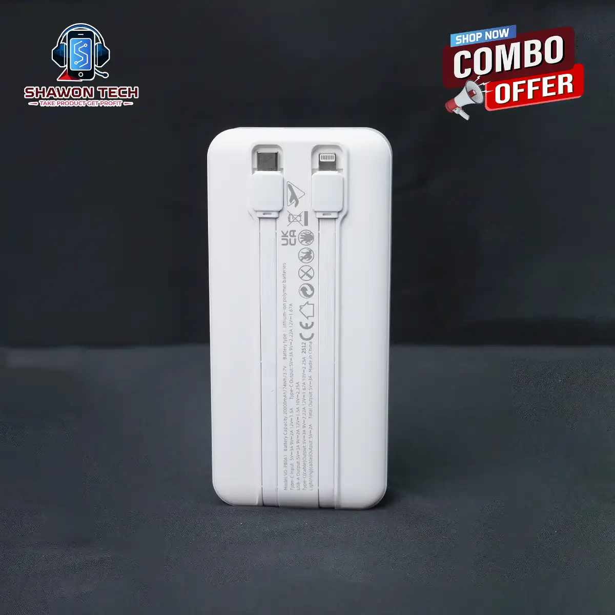 Special Combo Hoco EQ27 Airbuds &Ven-Dens VD-PB061 Power Bank + Free T-Shirt