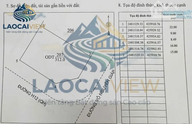 Bán Đất Lô Góc 312m2 Mặt Đường Võ Nguyên Giáp TP Lào Cai Giá Rẻ