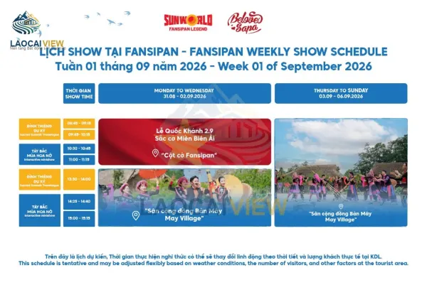 Lịch Show Diễn Nghệ Thuật Fansipan Tuần 1 Tháng 9/2026: Rực Rỡ Đại Lễ Quốc Khánh 2/9 'Sắc Cờ Miền Biên Ải'