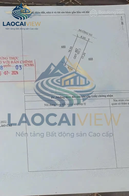 Bán lô đất 101,1m² Đường Doãn Kế Thiện, P. Duyên Hải, Lào Cai - Mặt tiền 6m, Hướng Bắc, Giá chỉ 1,08 tỷ, Đất ở 100%, Đã có sổ - Liên hệ ngay
