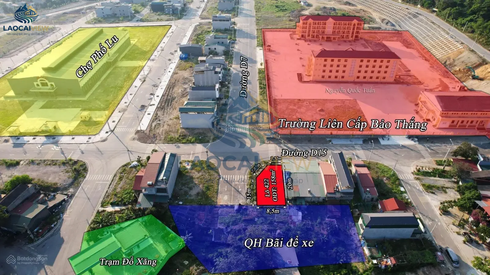 Bán đất lô góc 3 mặt tiền 158m², mặt tiền 20m, đường vào 20m, giá 15,1 triệu/m², TT Phố Lu, Bảo Thắng, Lào Cai