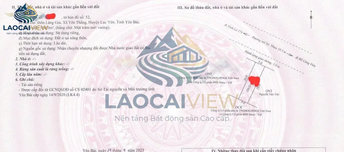 Hình ảnh bất động sản liên quan: Bán đất liền 100m², mặt tiền 5m, giá 20 triệu/m² tại Lục Yên, Lào Cai – Vị trí đắc địa gần hồ công viên