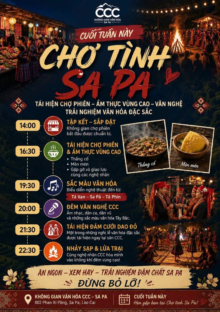 Lịch trình sự kiện Chợ Tình Sa Pa cuối tuần này tại Không Gian Văn Hóa CCC