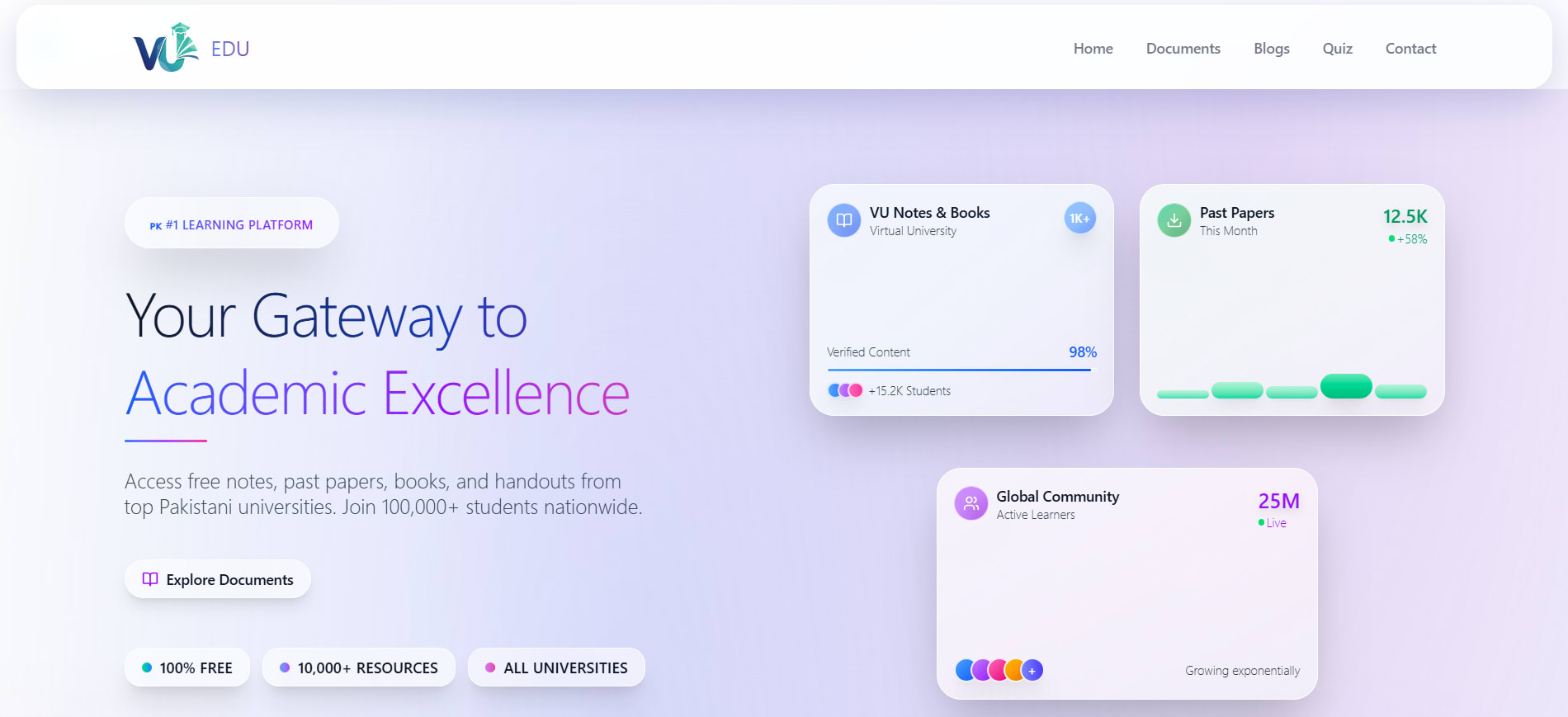landing page interface our platform vuedu.dev with hero section 