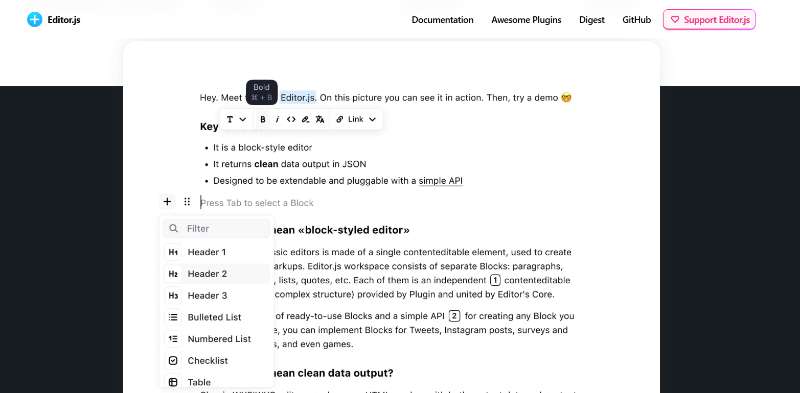 editorjs.io rich editor