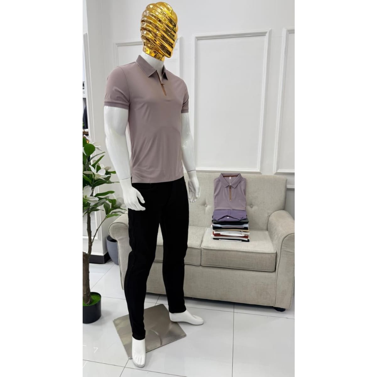MAUVE QUARTER-ZIP KNITTED POLO