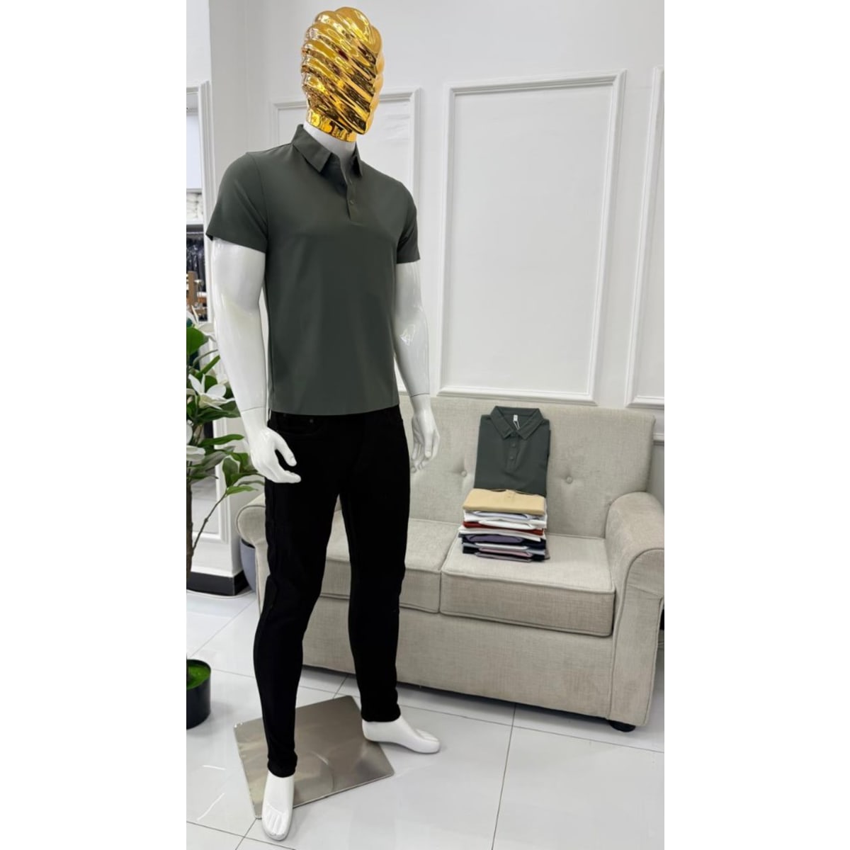 OLIVE GREEN KNITTED POLO — PE 02