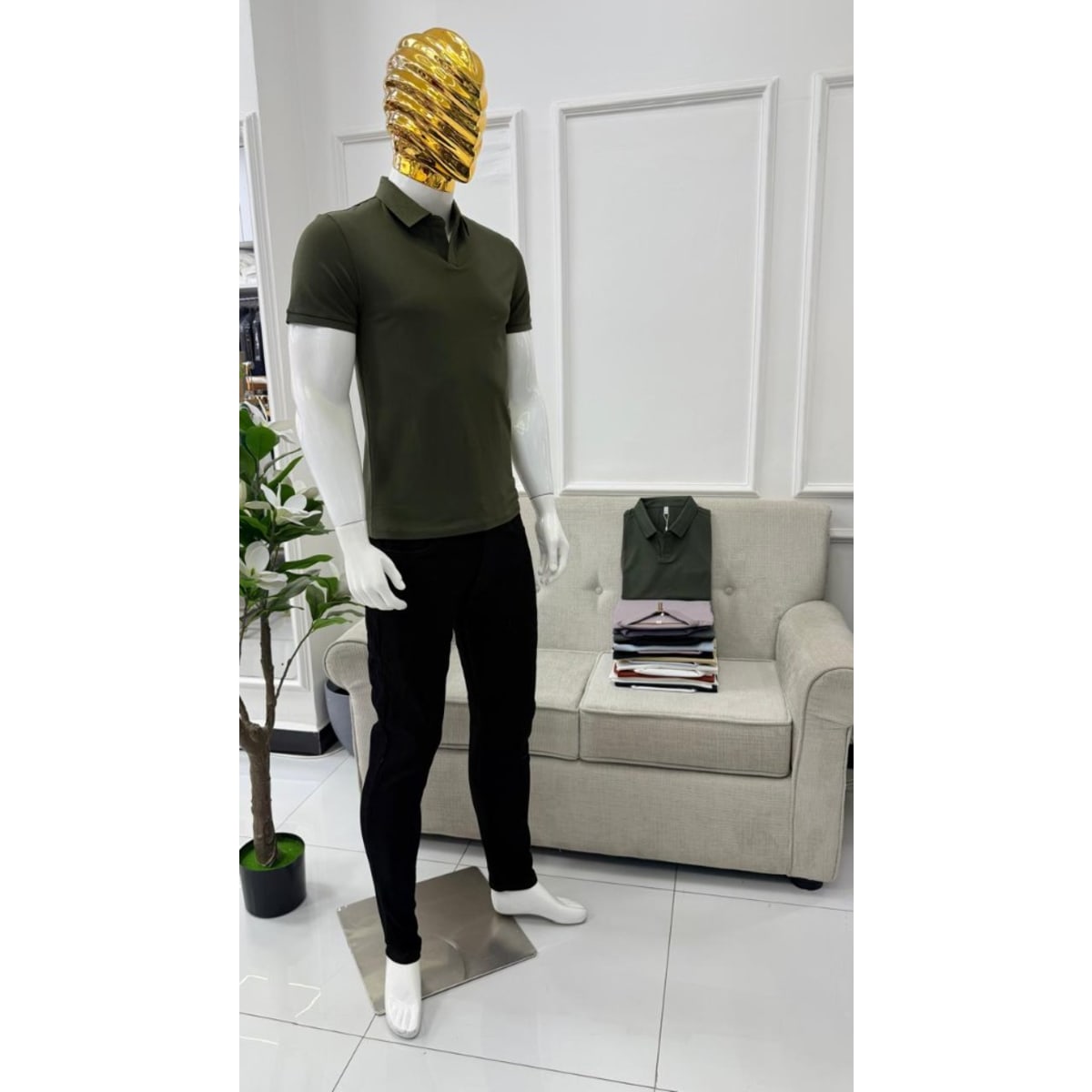 OLIVE GREEN KNITTED POLO — PE 03