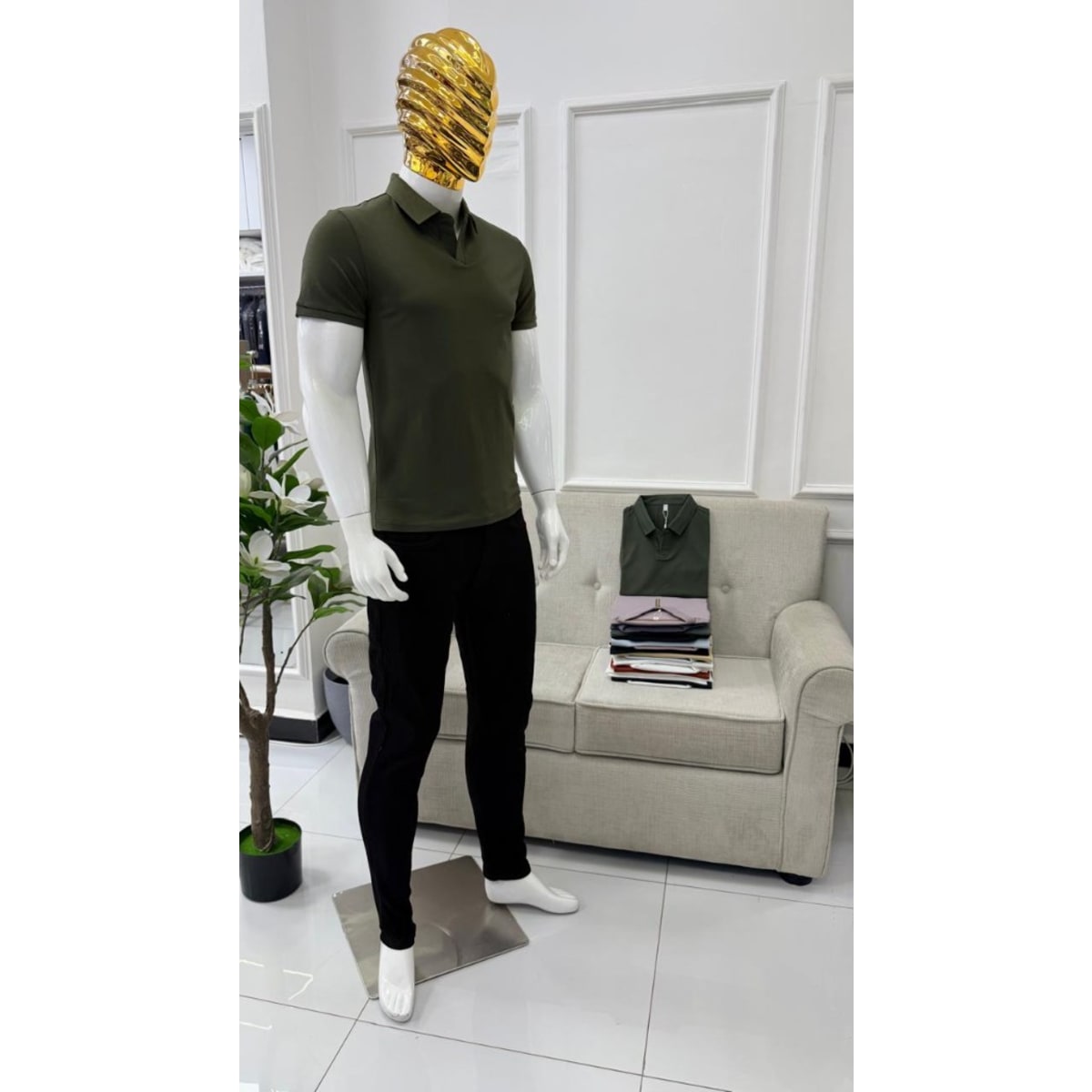OLIVE GREEN KNITTED POLO — PE 04