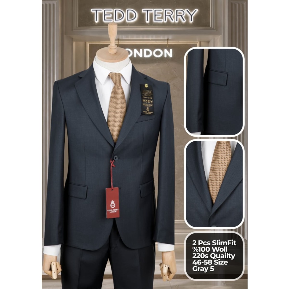 TEDD TERRY LONDON GRAY 5 SLIM-FIT WOOL TWO-PIECE SUIT