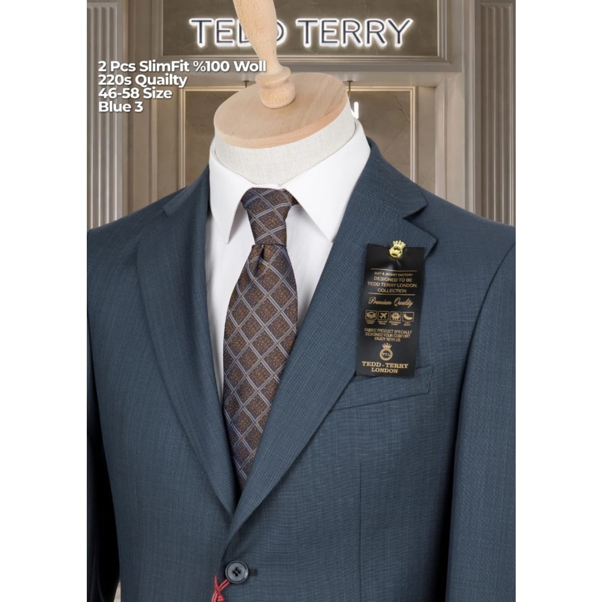 TEDD TERRY LONDON BLUE 3 SLIM-FIT WOOL TWO-PIECE SUIT