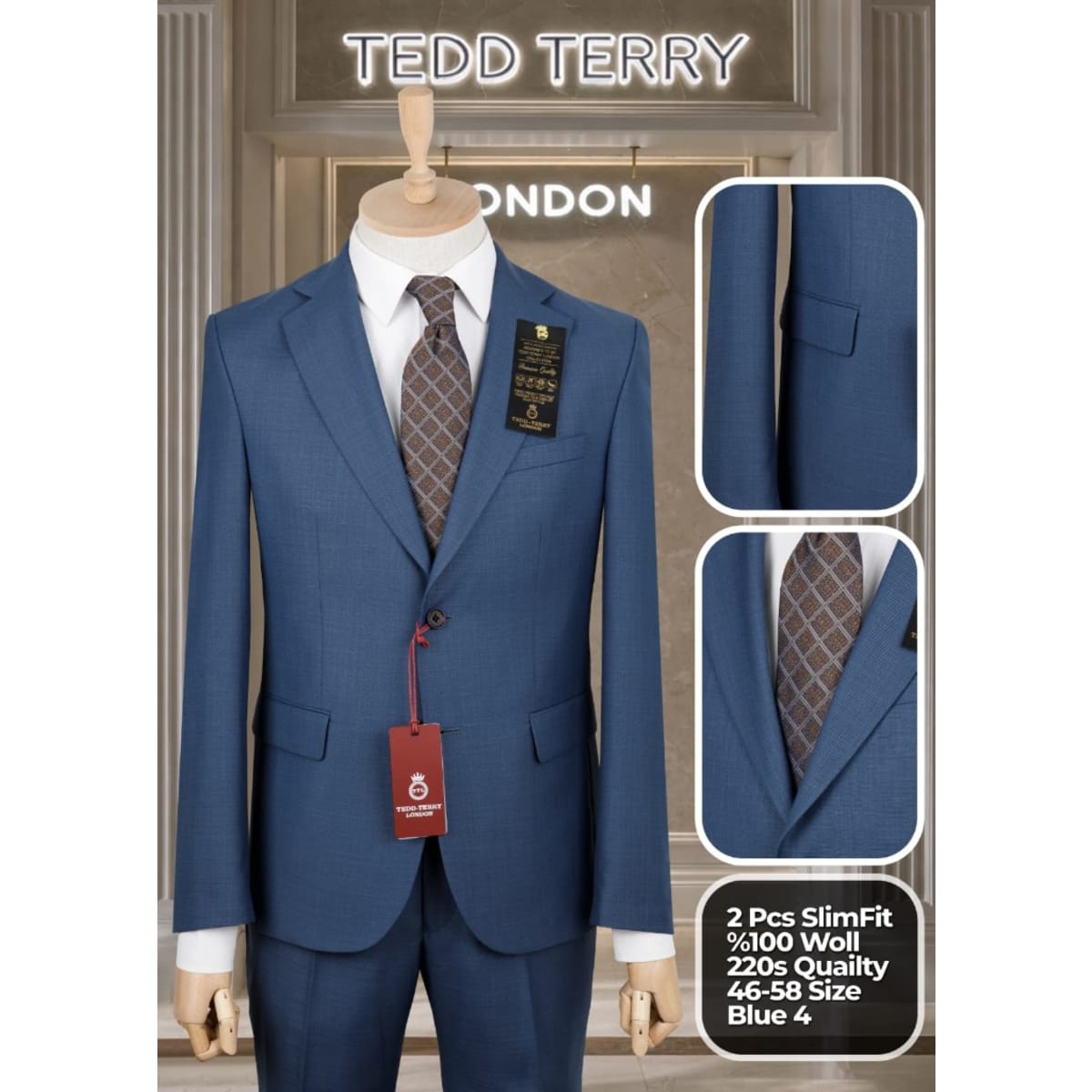 TEDD TERRY LONDON BLUE 4 SLIM-FIT WOOL TWO-PIECE SUIT