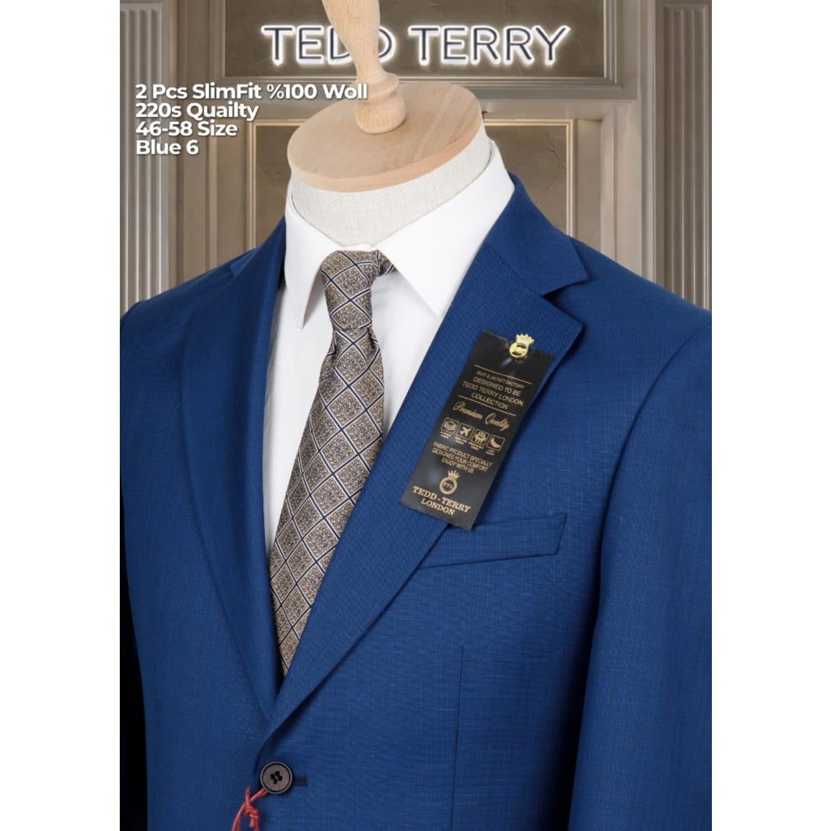 TEDD TERRY LONDON BLUE 6 SLIM-FIT WOOL TWO-PIECE SUIT