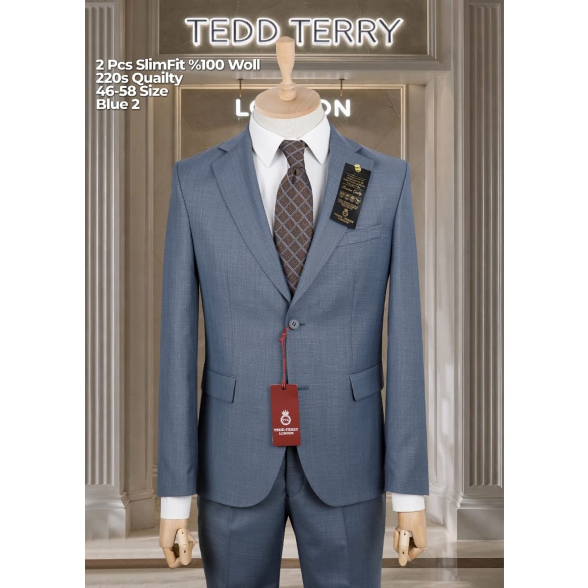 TEDD TERRY LONDON BLUE 2 SLIM-FIT WOOL TWO-PIECE SUIT