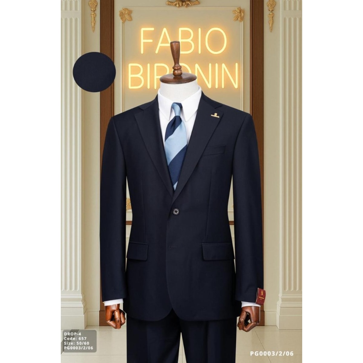 FABIO BIRONIN NAVY WOOL TWO-PIECE SUIT