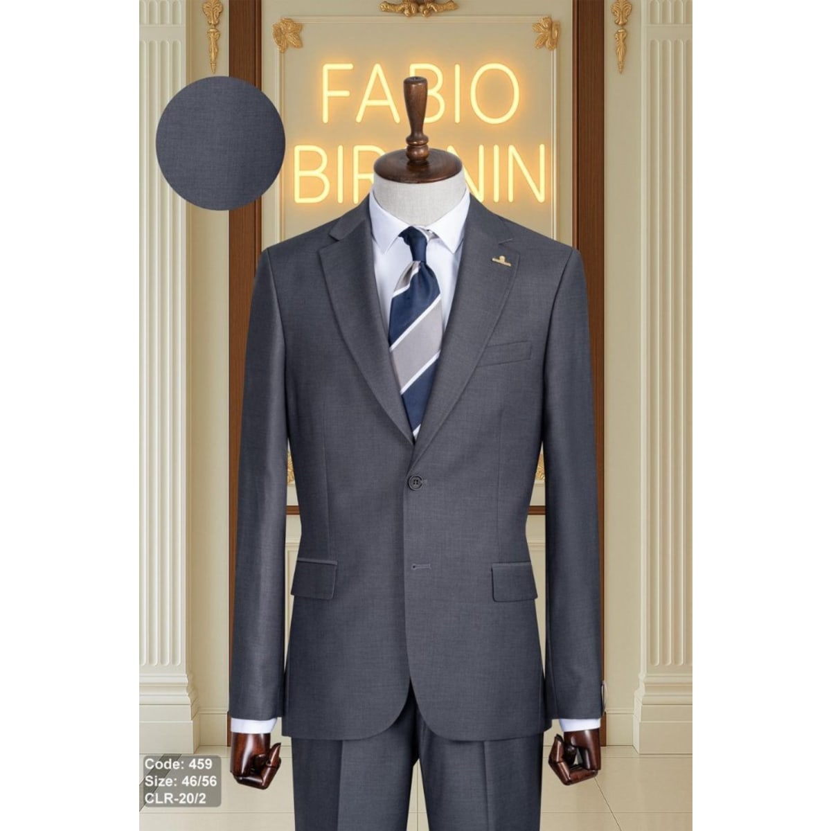 FABIO BIRONIN CHARCOAL WOOL TWO-PIECE SUIT