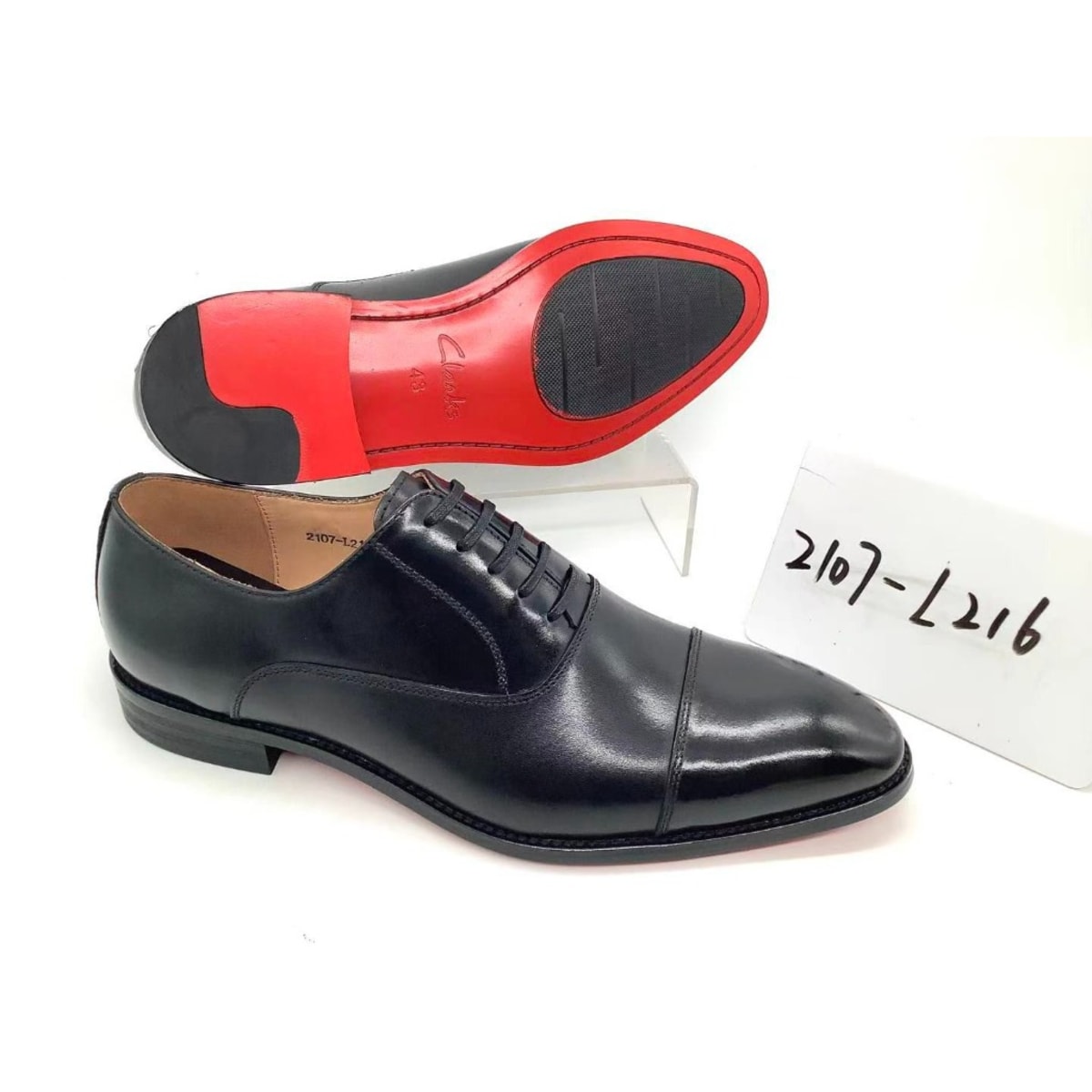 CLARKS BLACK CAP-TOE OXFORD — L216