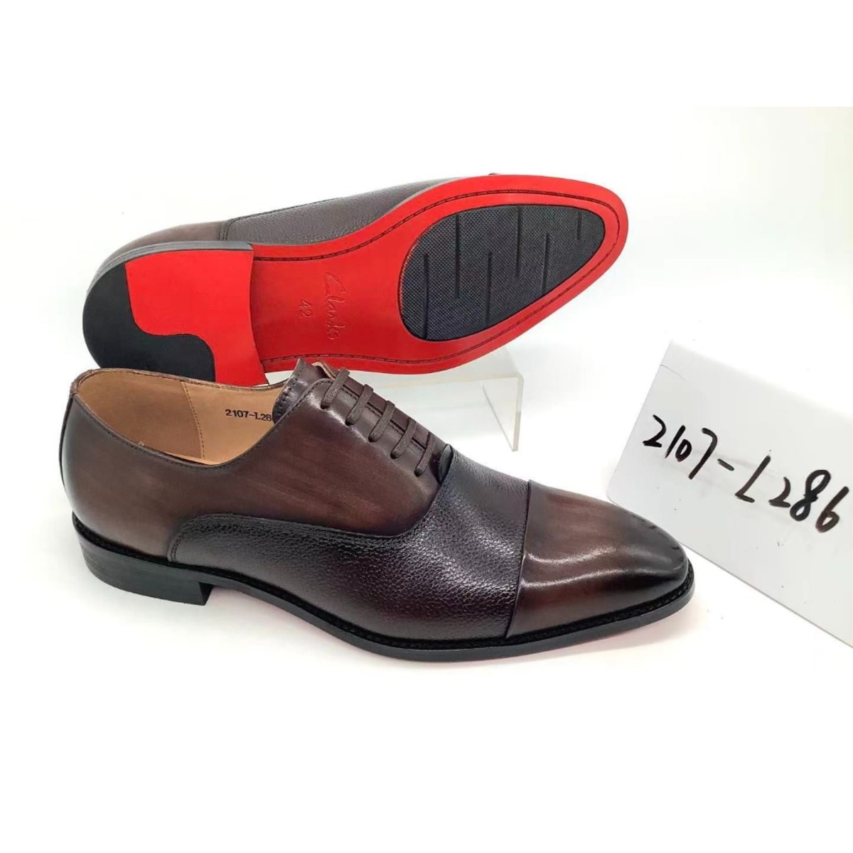 CLARKS DARK BROWN CAP-TOE OXFORD SHOES