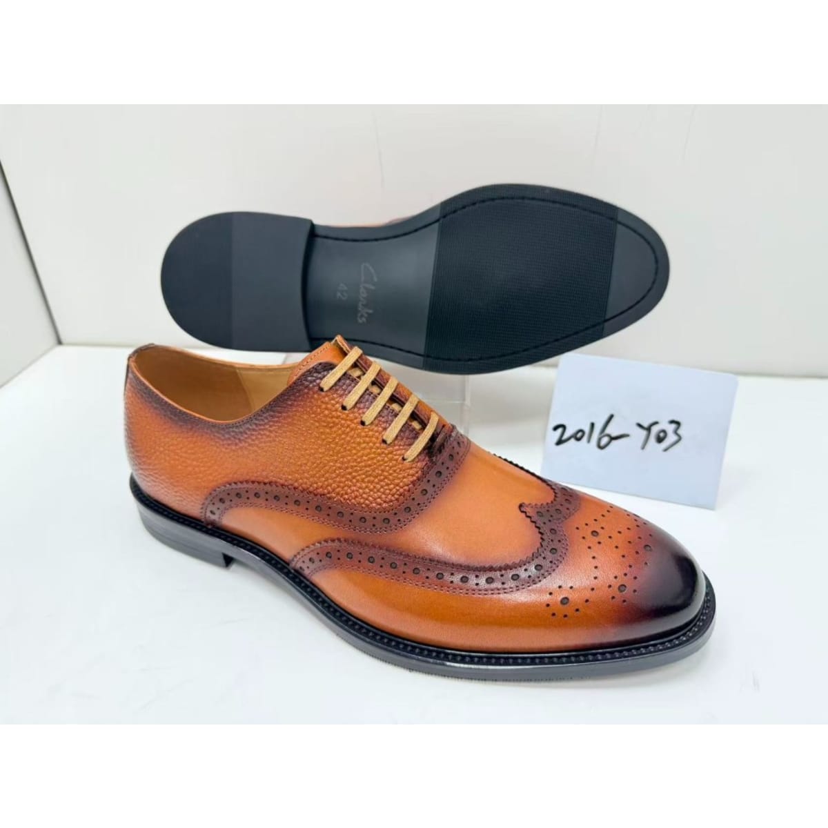 CLARKS TAN WINGTIP BROGUE OXFORD SHOES