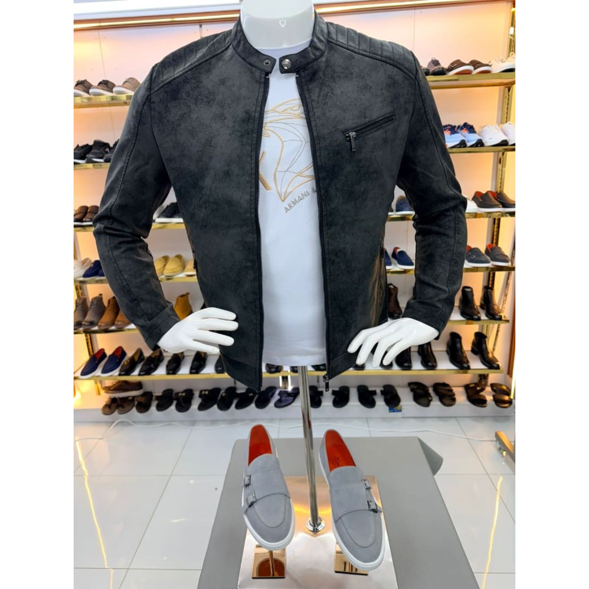 CHARCOAL SUEDE RACER JACKET