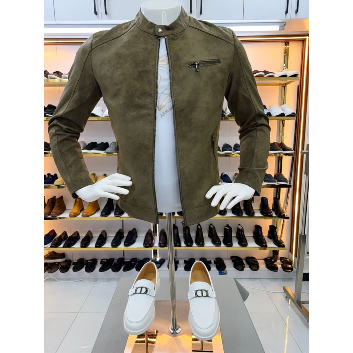 OLIVE SUEDE RACER JACKET