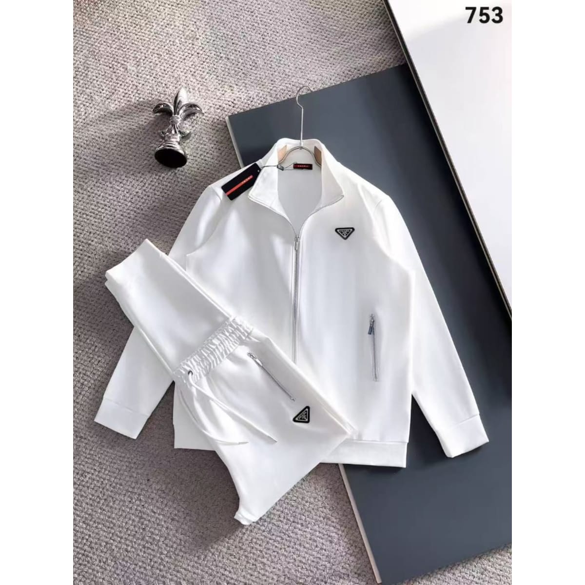 PRADA WHITE ZIP-UP TRACKSUIT SET