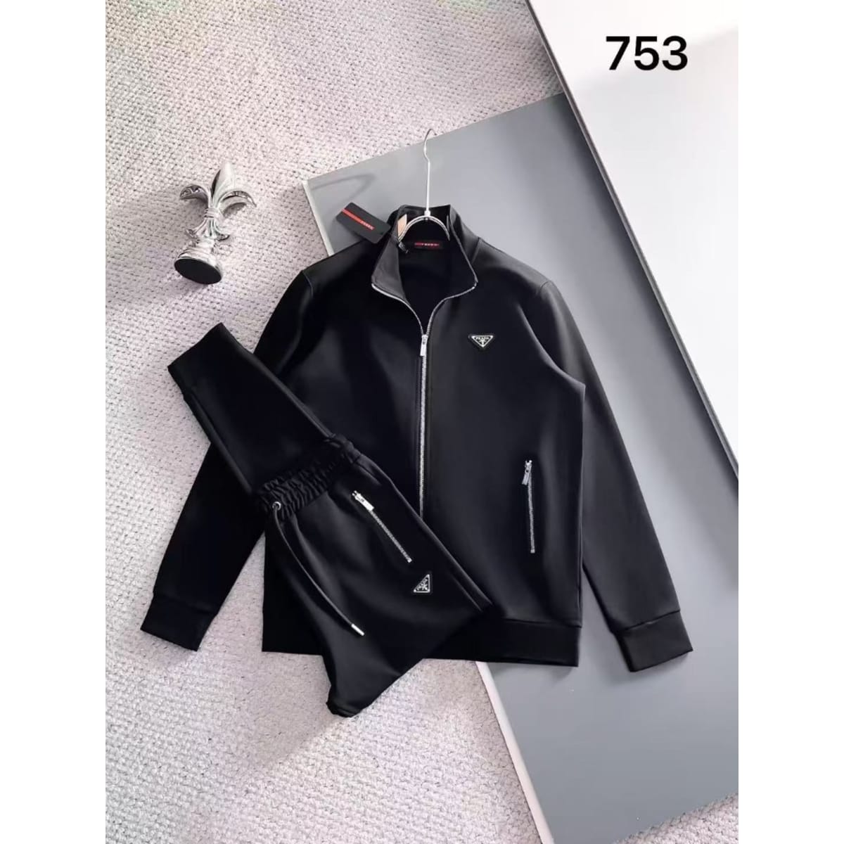 PRADA BLACK ZIP-UP TRACKSUIT SET