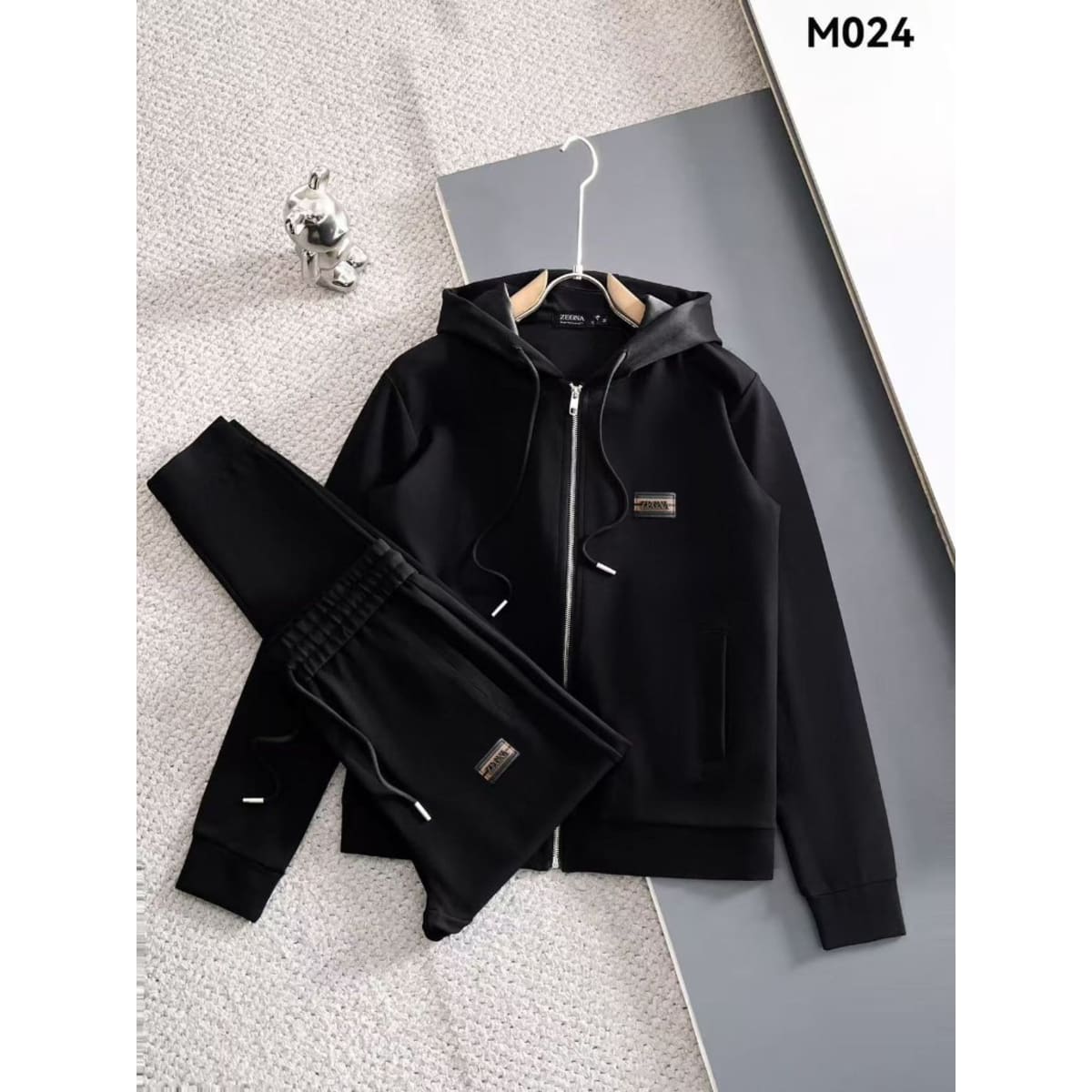 ZEGNA BLACK HOODED TRACKSUIT SET