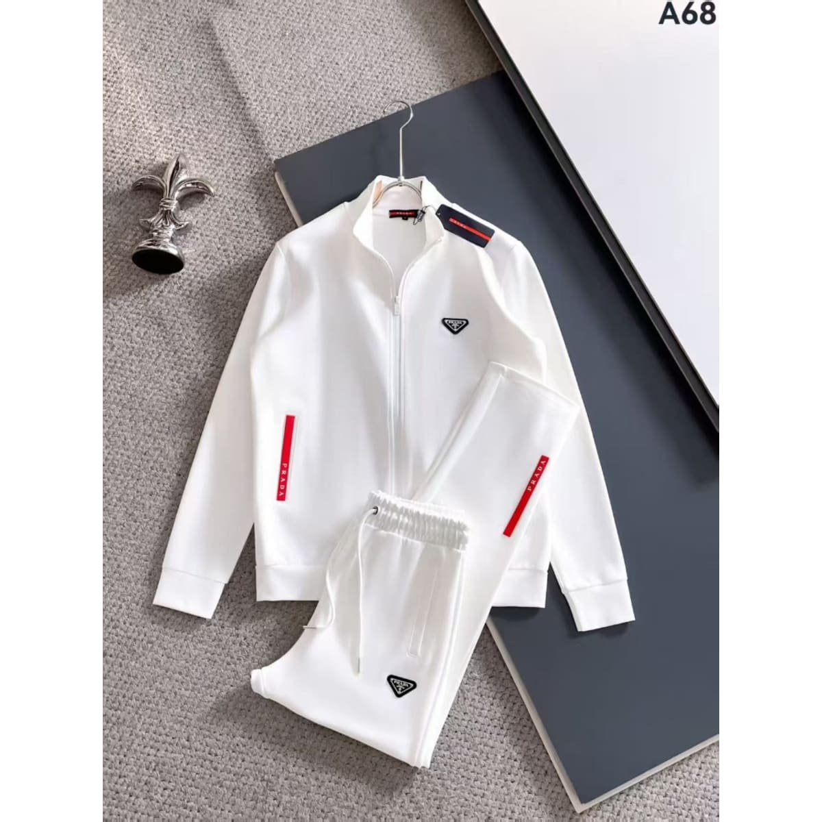 PRADA WHITE RED-STRIPE TRACKSUIT SET