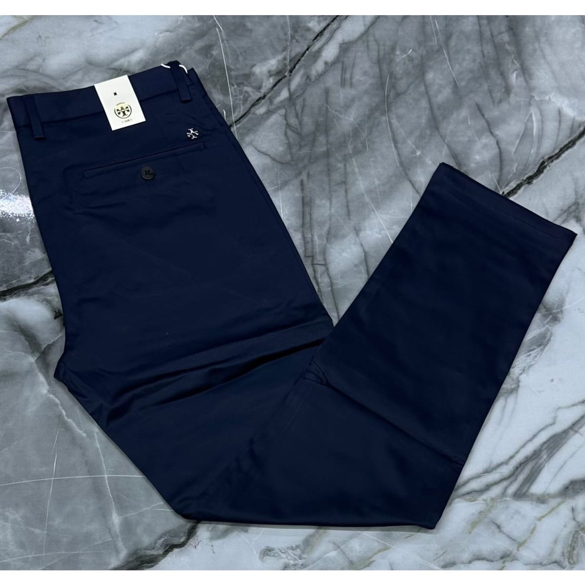 MEN'S NAVY COTTON TWILL CHINO TROUSERS