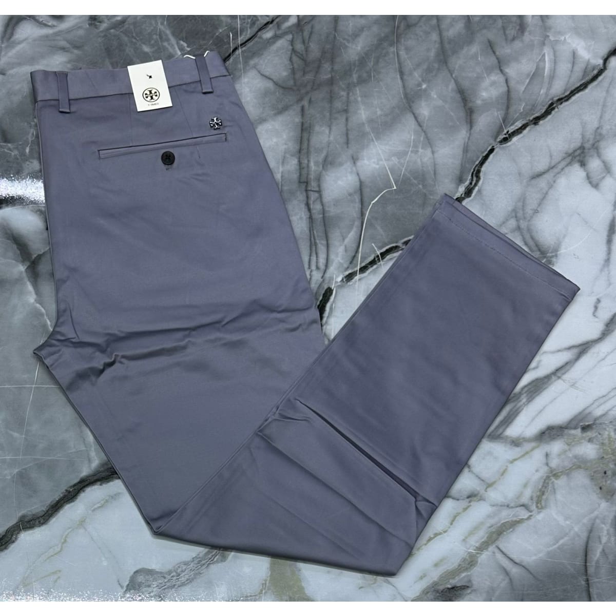 TORY BURCH MEN'S GREY COTTON TWILL FLAT-FRONT STRAIGHT-LEG CHINO TROUSERS