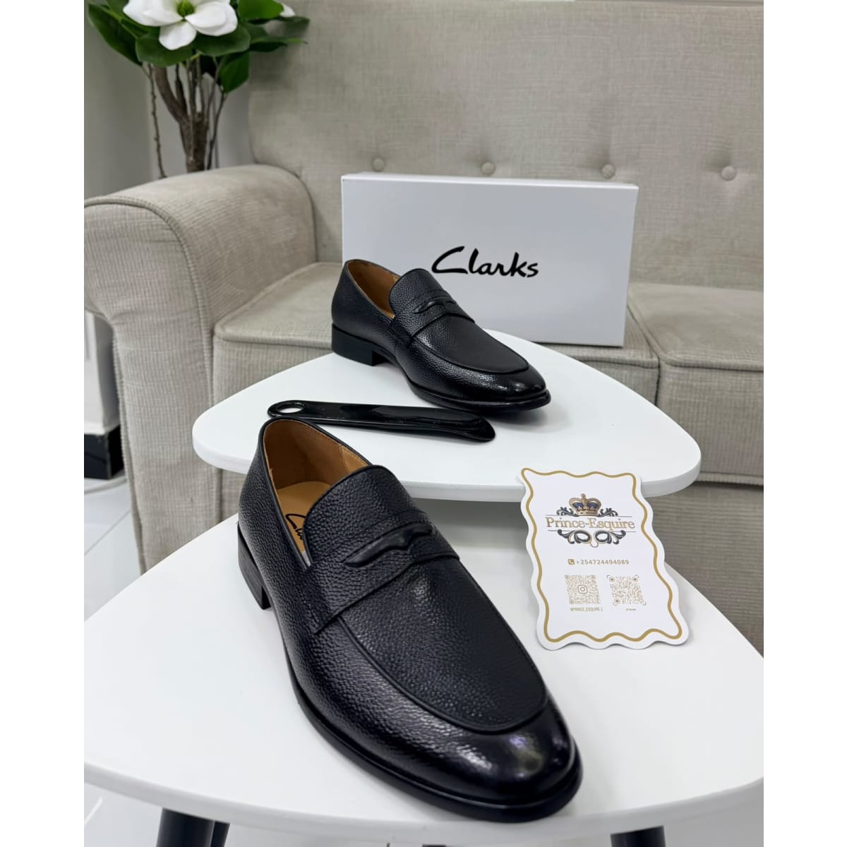Clarks Black Leather Penny Loafers